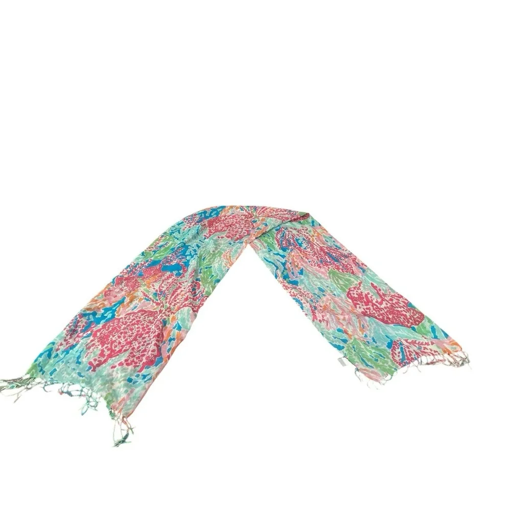 Lilly Pulitzer Murfee Scarf Pink Colorful Silk &‎ Cashmere